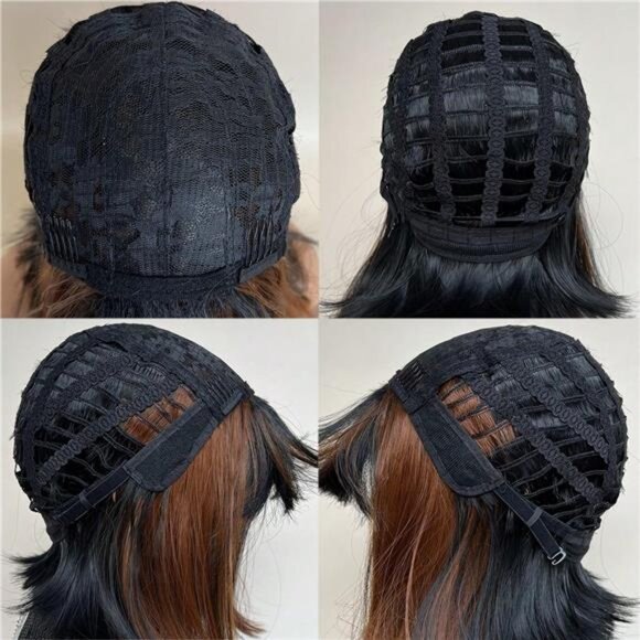Mixed Brown Color Short Bob Wigs With Bangs 10 Inch main image 5